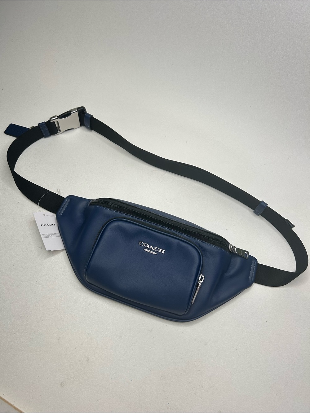 NWT COACH Racer Small Belt Bag Silver Deep Blue CBI47 Smooth Calf Leather
